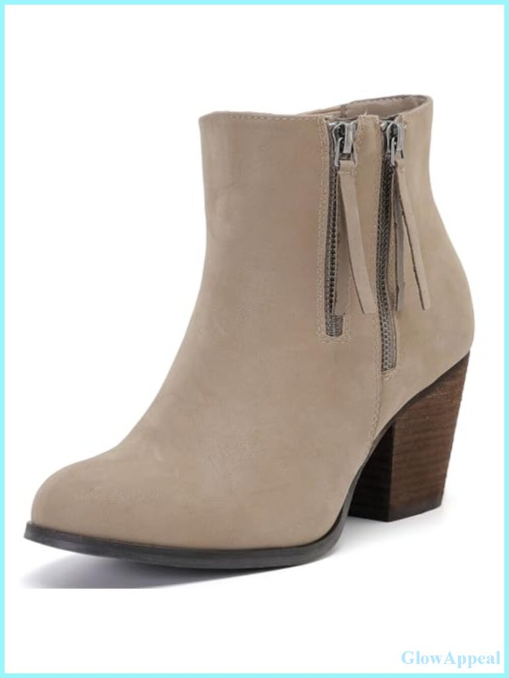 Wide Width Ankle Boots Chunky Heel Side Zipper Vegan Suede